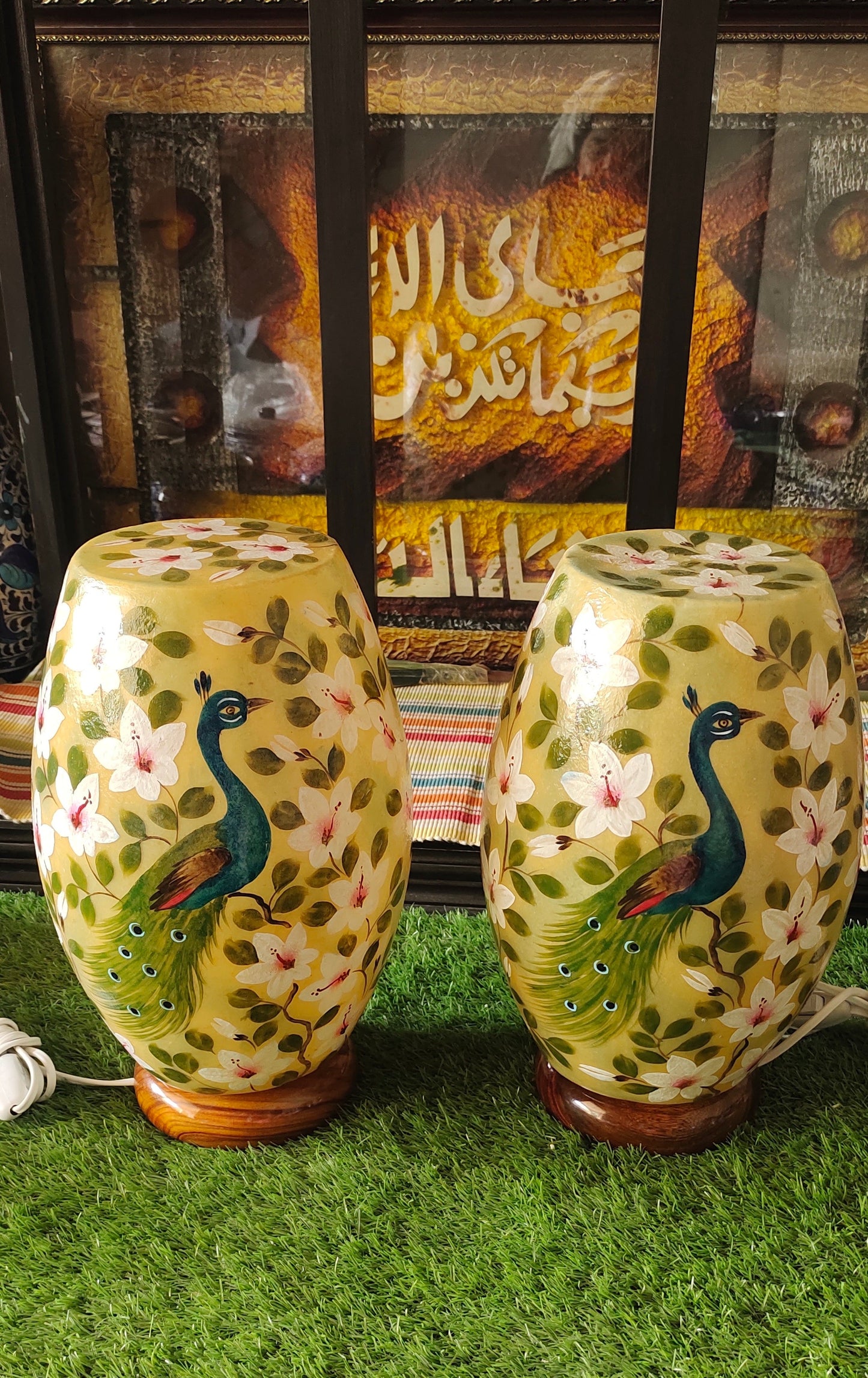 Handmade Camel Skin Lamp Peacock Pair | Size 16 inch