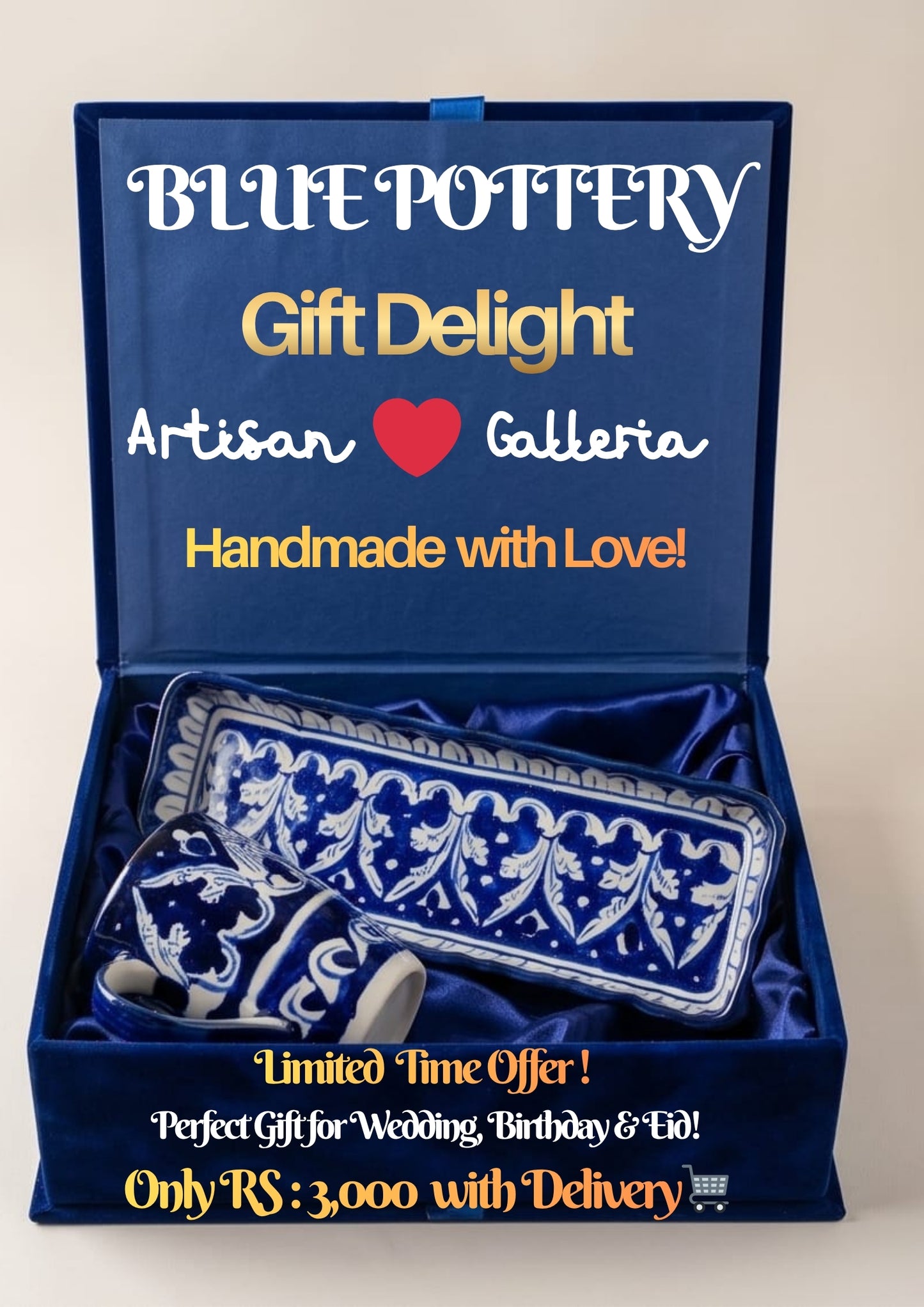 Ceramic Handmade Combo Kabab DIsh & Tea Mug Gift Box🎁