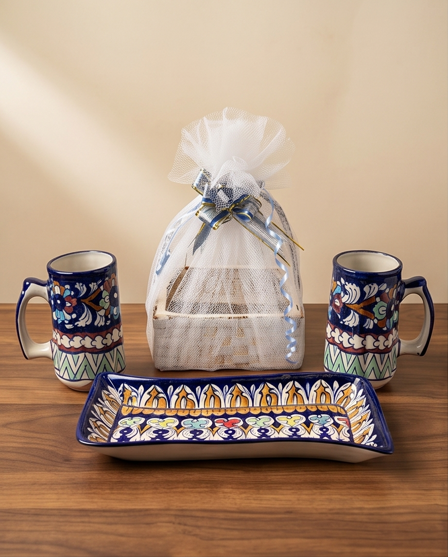 Ceramic Handmade Mug Set with Serving Platter Gift Box🎁