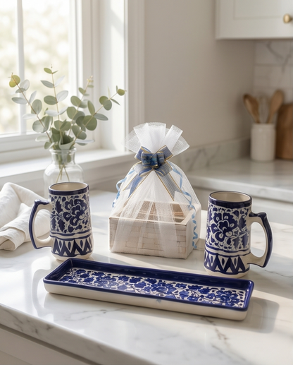 Hamdmade Ceramic Mug Set with Serving Plattet Size 15 inch Gift Box🎁