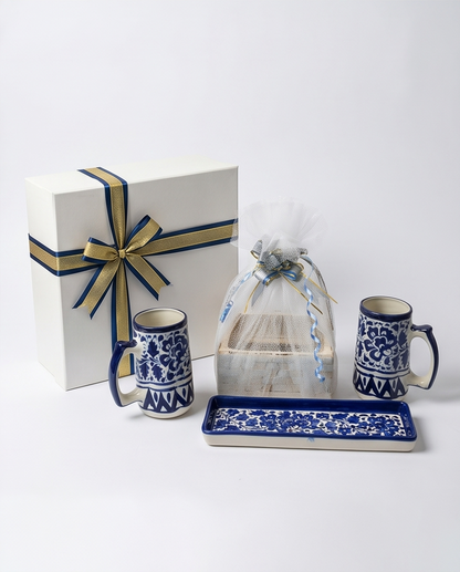 Hamdmade Ceramic Mug Set with Serving Plattet Size 15 inch Gift Box🎁