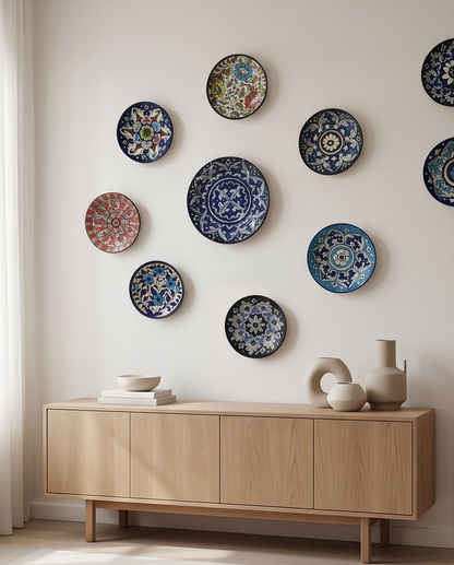 Ceramic Handmade Wall Hanging Plates Art Blue Pottery❤️