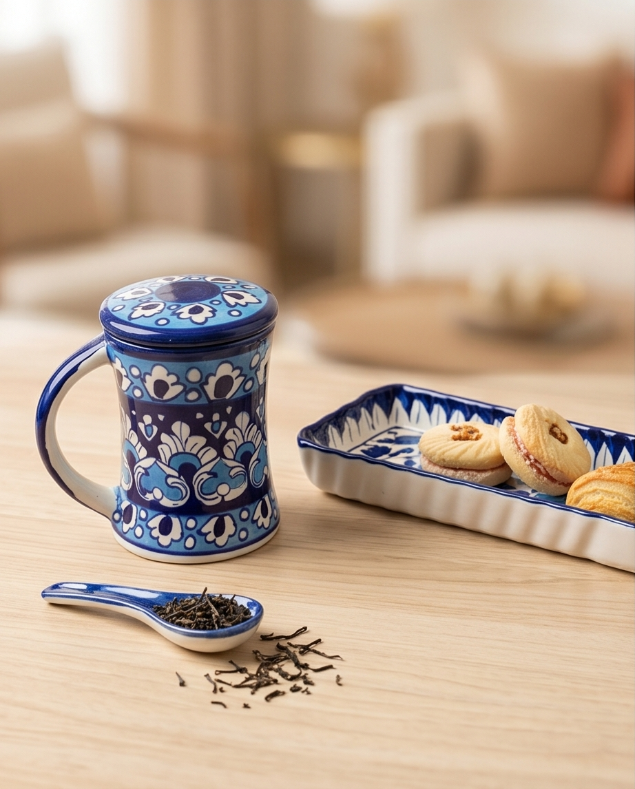 Ceramic Handmade Customized Cover Tea Mugs with Serving Dish for Snacks Gift Box🎁