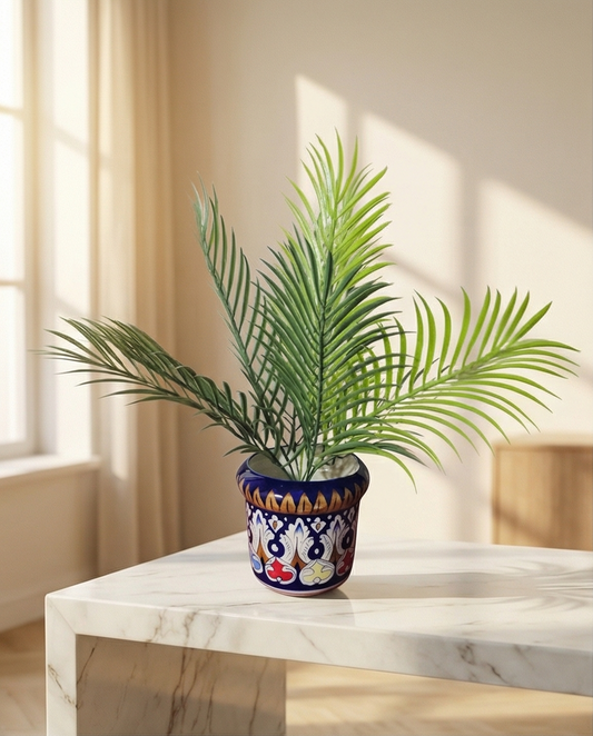 Ceramic Handmade Blue Pottery Planter for Home Living Decor