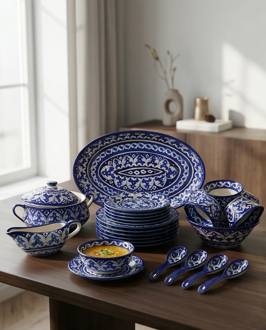 Ceramic Handmade Blue Pottery Dinner Set
