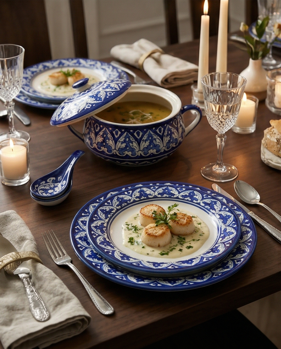 Ceramic Handmade Blue Pottery Dinner Set