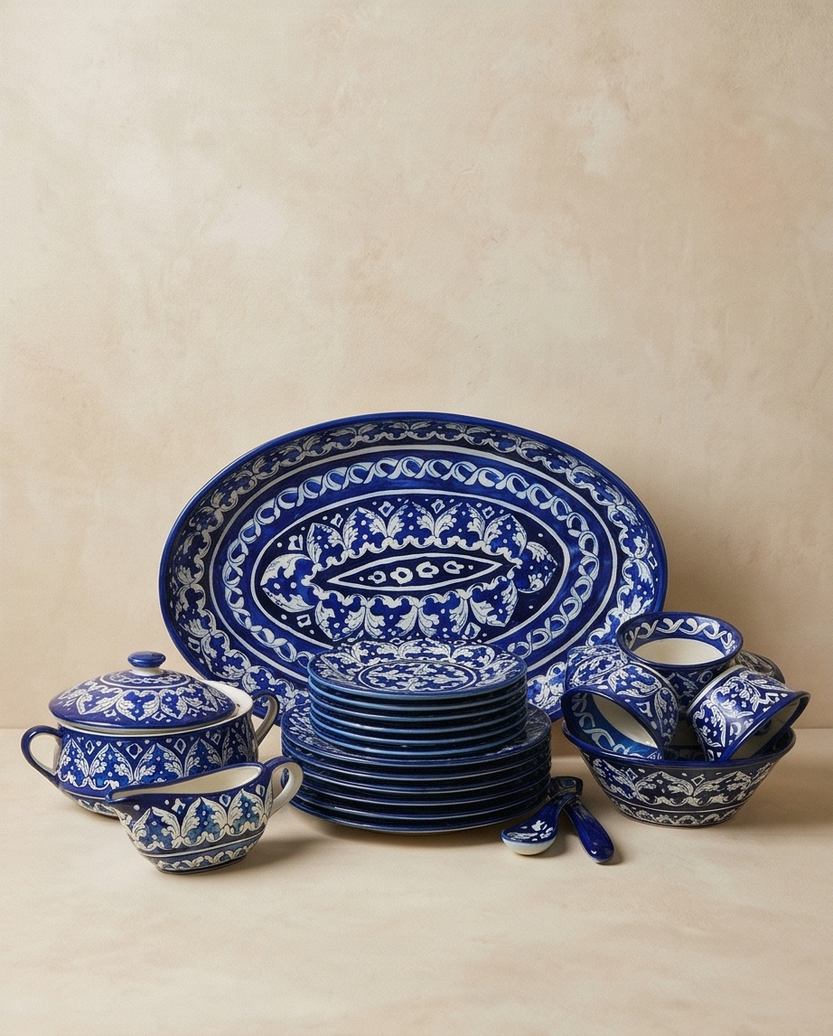 Ceramic Handmade Blue Pottery Dinner Set