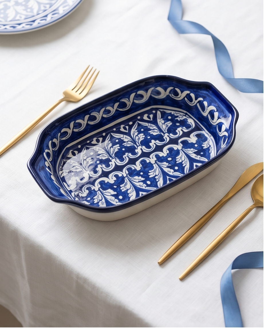 Ceramic Handmade Blue Pottery Deep Dish Eid Gift🎁