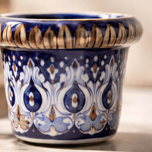 Ceramic Handmade Blue Pottery Planter 06 inch size
