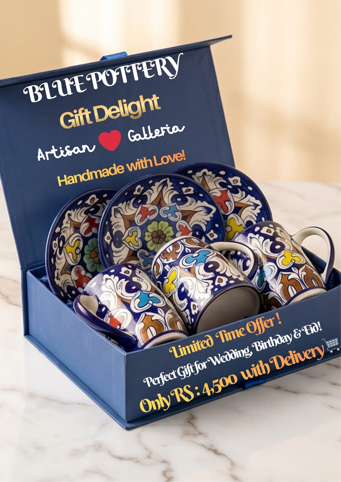 Ceramic Handmade Tea Mug with Saucer Plates Gift Box🎁