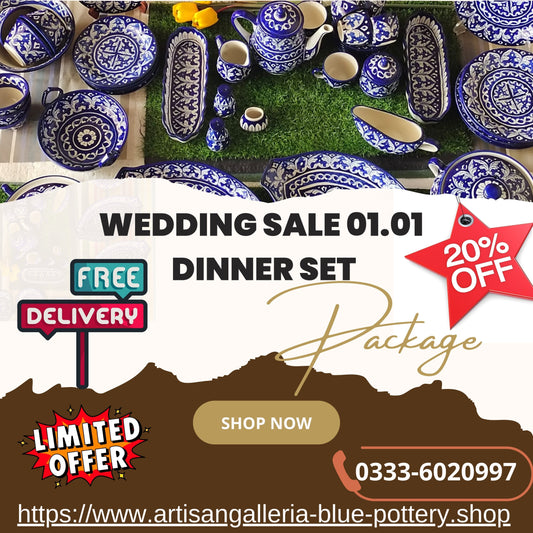 Customized Handmade Blue Ghauri Dinner Set | 8 Men Set | 55 Pcs | Tableware | Free Delivery