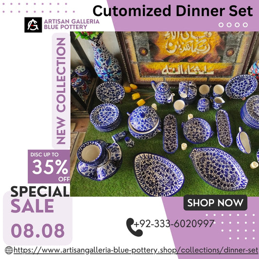 Ceramic Handmade Customized Dinner Set | 10 Men Set | Sareena Design | 65 Pcs