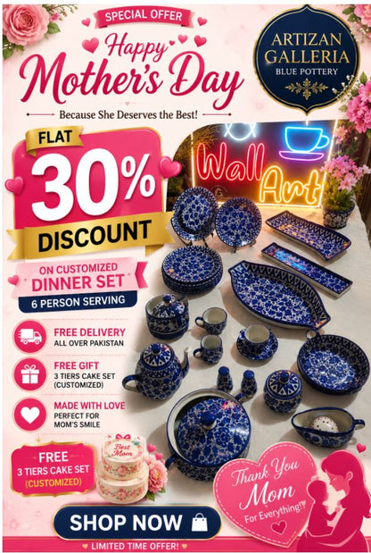Ceramic Handmade Customized Dinner Set Quantity 42 Pcs, Mother's Day Sale Offer🎁
