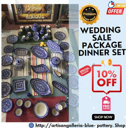 Handmade Blue - 53 Pcs Dinner Set - Ceramic Porcelain Pakistan | Dinner Set for 6 | Dinnerware set | Dinner Service | Dinner Table | Dinnerware