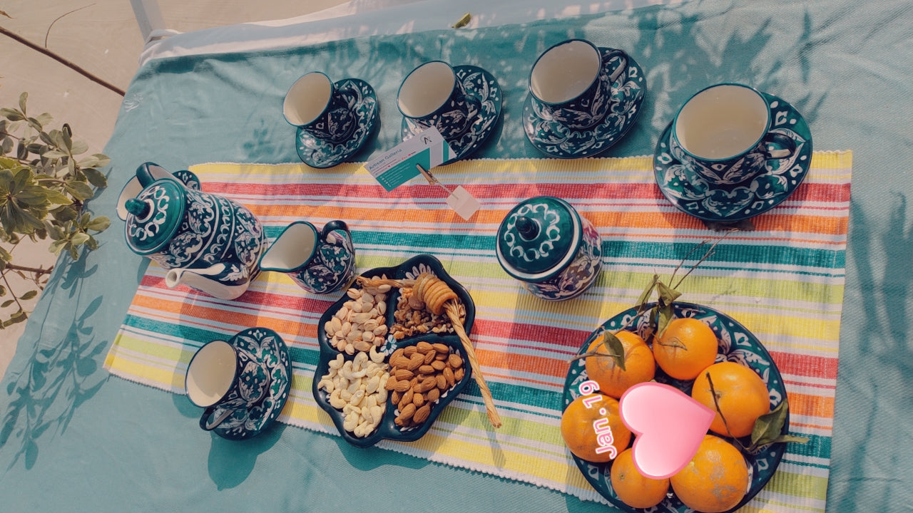 Ceramic Handmade Tea Set Complete | 17 Pcs | GHAURI DESIGN | Nashta Set