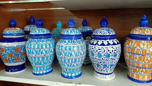 Blue Pottery Chinese Jars / Ginger Jar / Pickle Jar