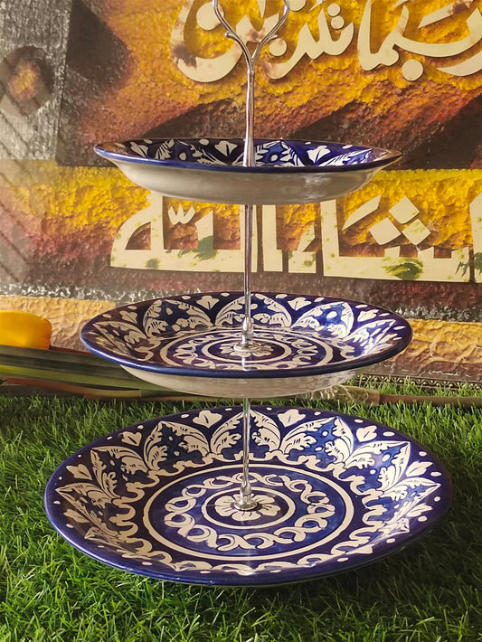 Ceramic Handmade Blue 3 Tier Cake Set | Cake Stand | Ghauri Design