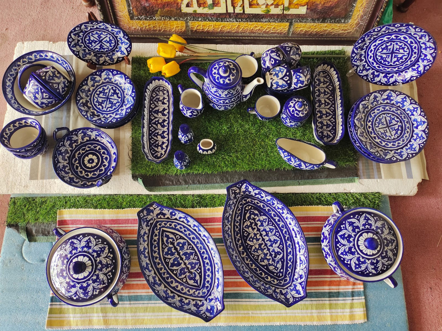 Customized Handmade Ghauri Blue Dinner Set | 6 Men Set | 45 Pcs | Tableware | Free Delivery