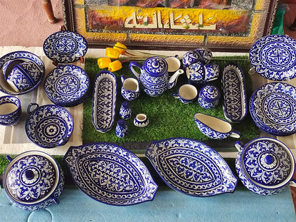 Customized Handmade Ghauri Blue Dinner Set | 6 Men Set | 45 Pcs | Tableware | Free Delivery