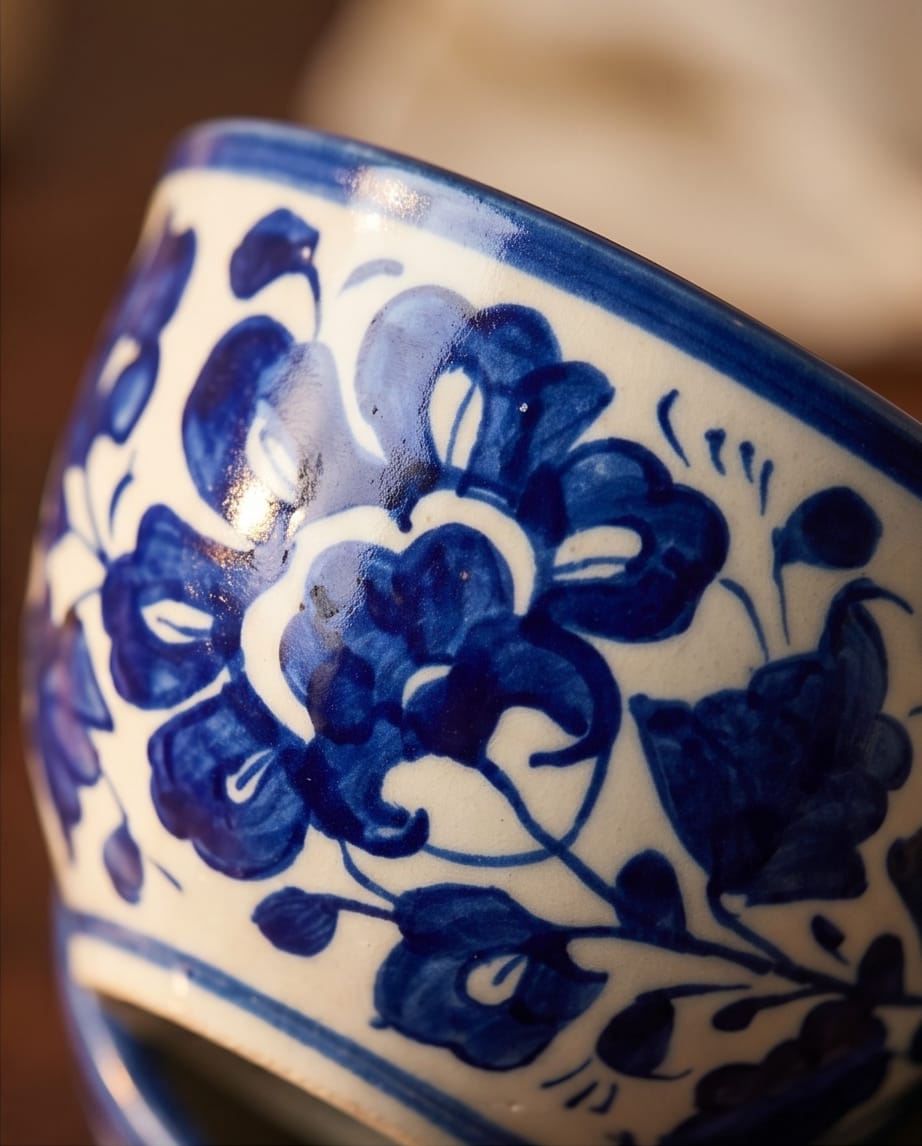 Ceramic Handmade Blue Pottery Tea Cups with Saucer Plates Gift Box🎁