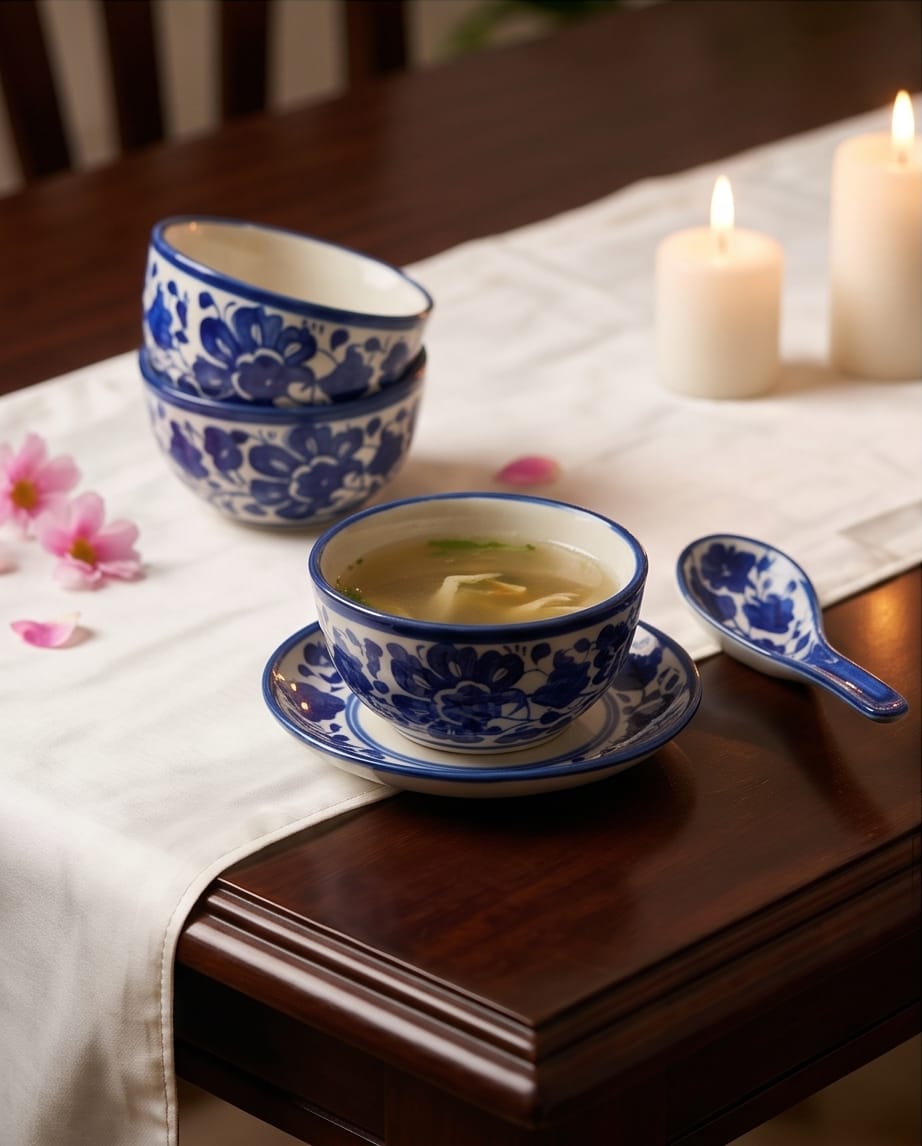 Ceramic Handmade Blue Pottery Tea Cups with Saucer Plates Gift Box🎁