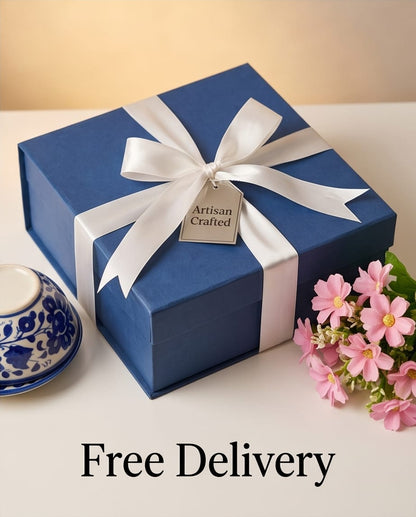 Ceramic Handmade Blue Pottery Tea Cups with Saucer Plates Gift Box🎁