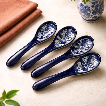 Ceramic Handmade Serving Salan Spoon Blue Pottery | (Large Size)