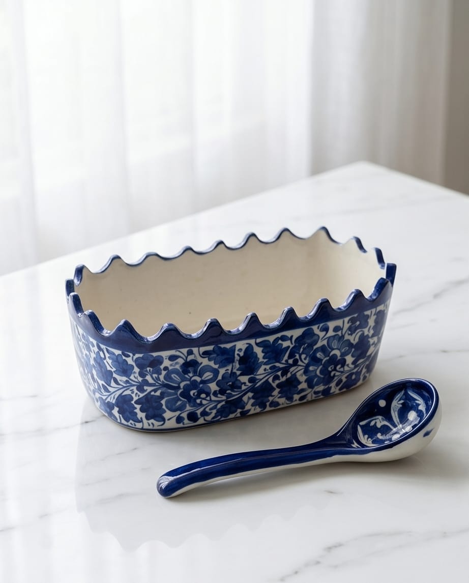 Ceramic Handmade NS Serving Bowl Blue Pottery |