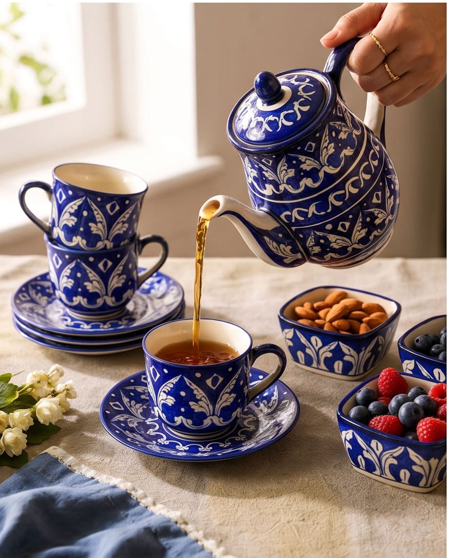 Ceramic Handmade Customized Pottery Breakfast set | Nashta Set | Ceramic Tea set | Side plates | Unique gift for coffee lover |purchase as a set