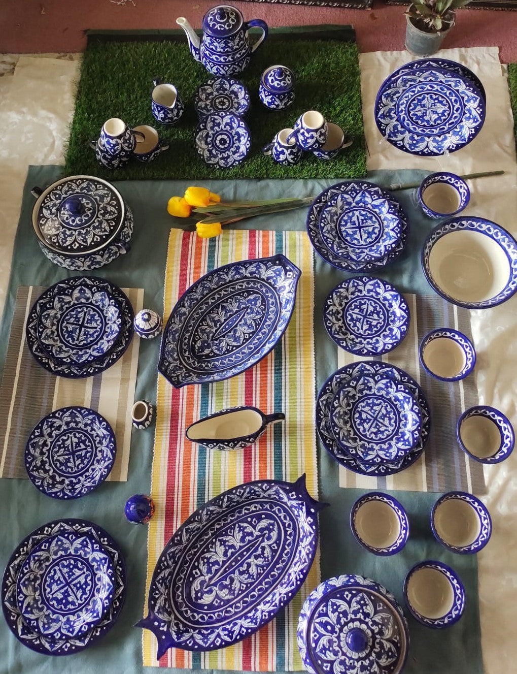Handmade Blue - 43 Pcs Dinner Set - Ceramic Porcelain Pakistan | Dinner Set for 6 | Dinnerware set | Dinner Service | Dinner Table | Dinnerware