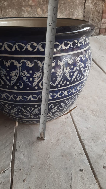 Ceramic Planter Blue Pottery Handmade | Size of Planter is 10 by 11
