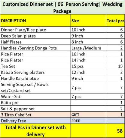 Customized Dinner set | 6 Person Serving| Wedding Package | Serena Design | Free Delivery | Free Gift