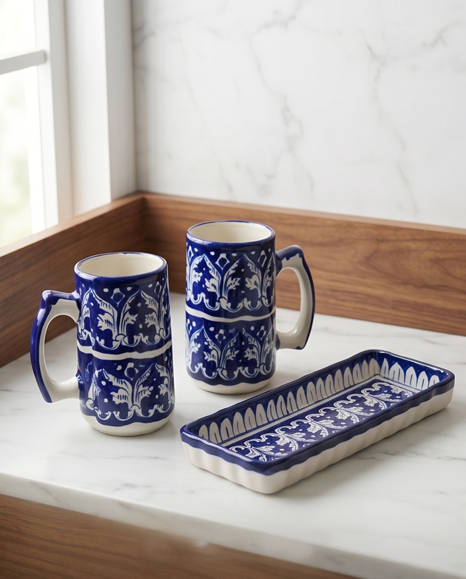 Ceramic Handmade Mugs with Serving Dish Platter GiftBox🎁