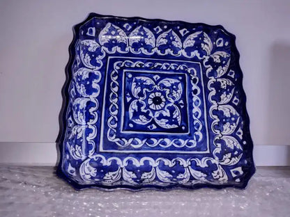 Ceramic Handmade Blue Pottery Square Dish Platter | Size 9 inch