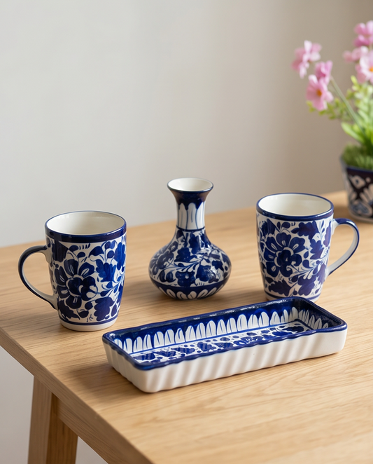 Ceramic Handmade Customized Mug Pair with Serving Dish & Elegant Vase Gift Box🎁