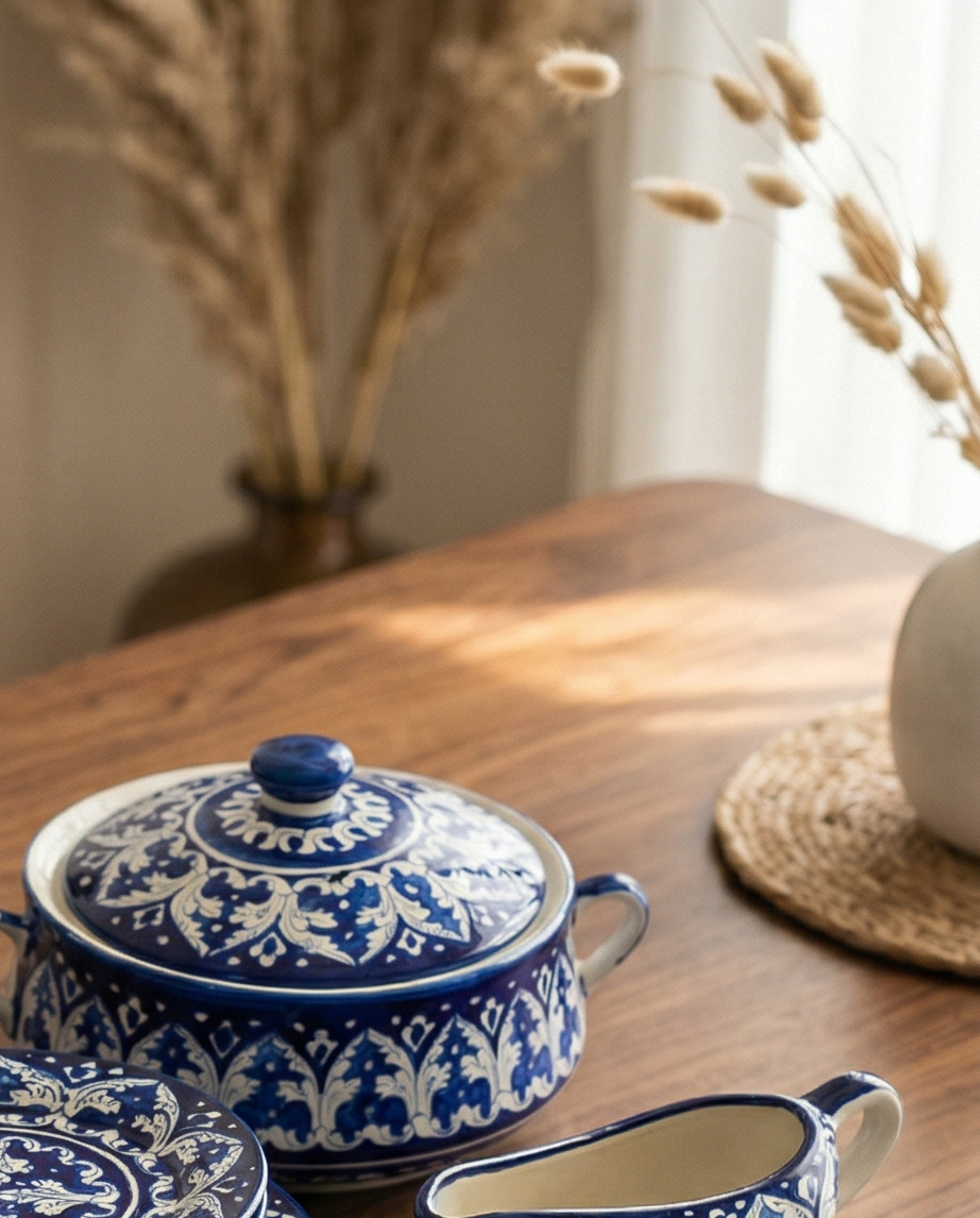 Ceramic Handmade Blue Pottery Dinner Set | 6 Men Set