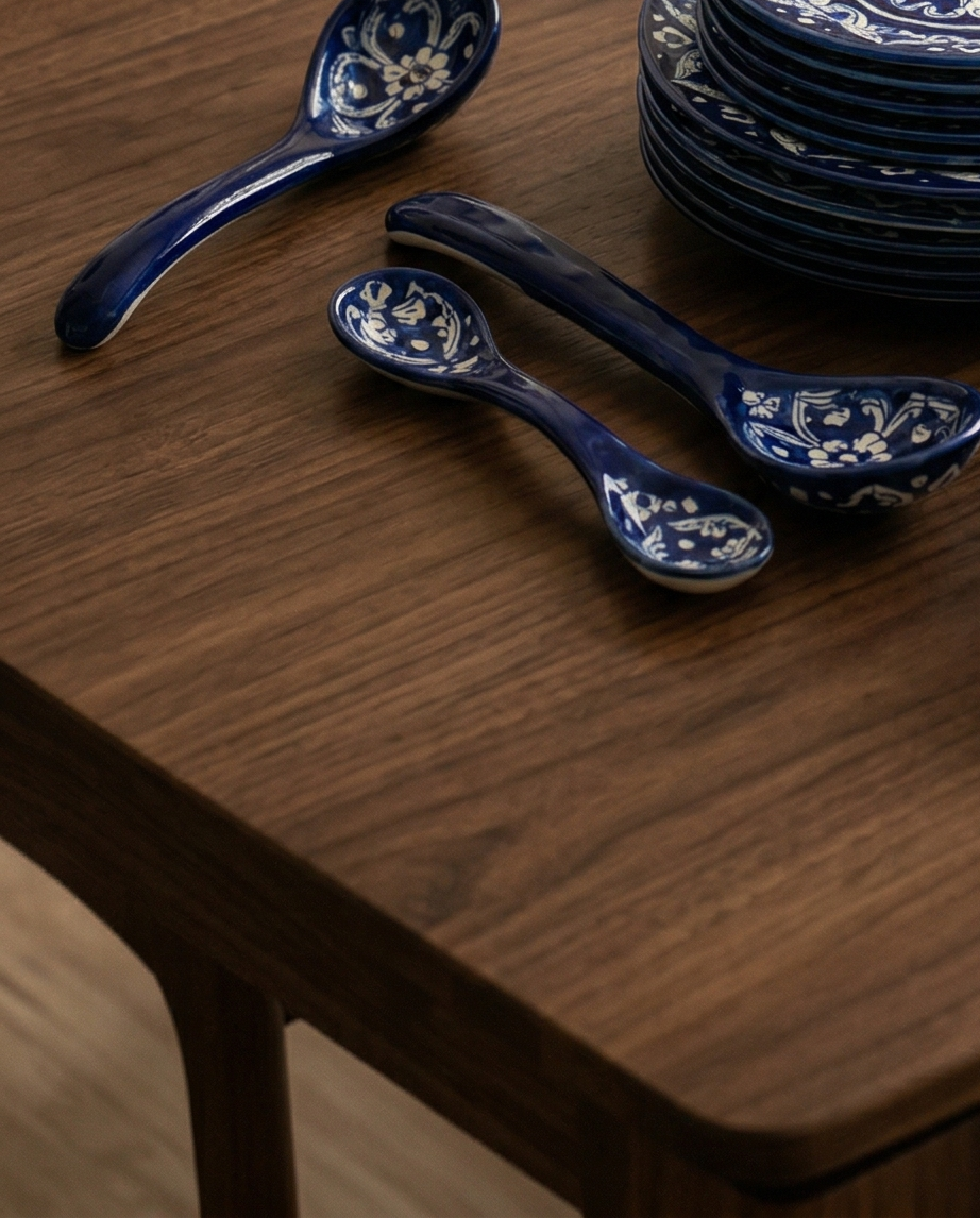 Ceramic Handmade Blue Pottery Dinner Set | 6 Men Set