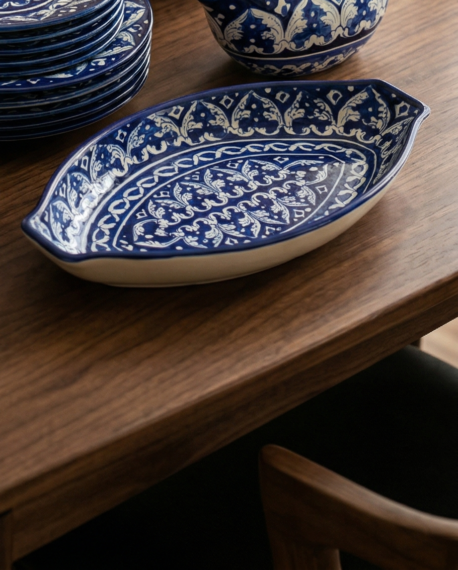 Ceramic Handmade Blue Pottery Dinner Set | 6 Men Set