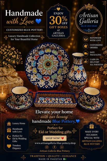 Ceramic Handmade Luxury Blue Pottery Eid or Wedding Gift Box🎁
