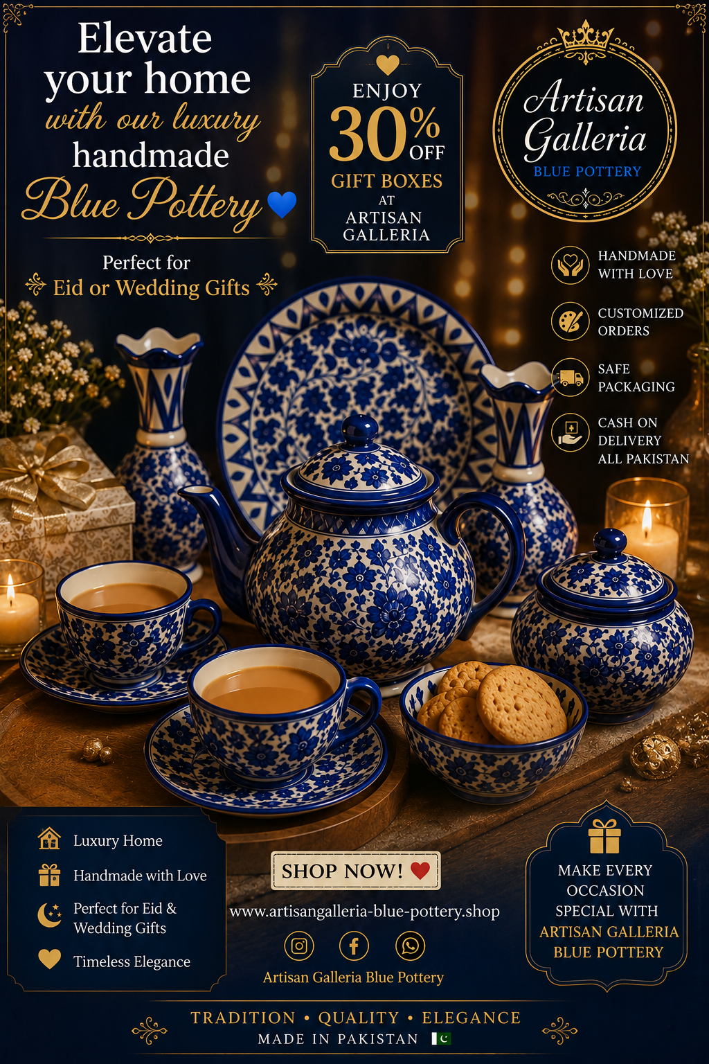 Ceramic Luxury Handmade Blue Pottery Eid or Wedding Gifts 30% Discount🎁