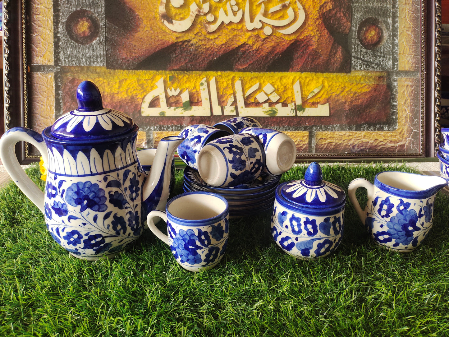 Ceramic Handmade Blue Pottery Tea Set  | Quantity 15 pcs