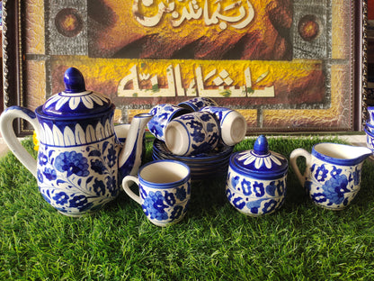 Ceramic Handmade Blue Pottery Tea Set  | Quantity 15 pcs