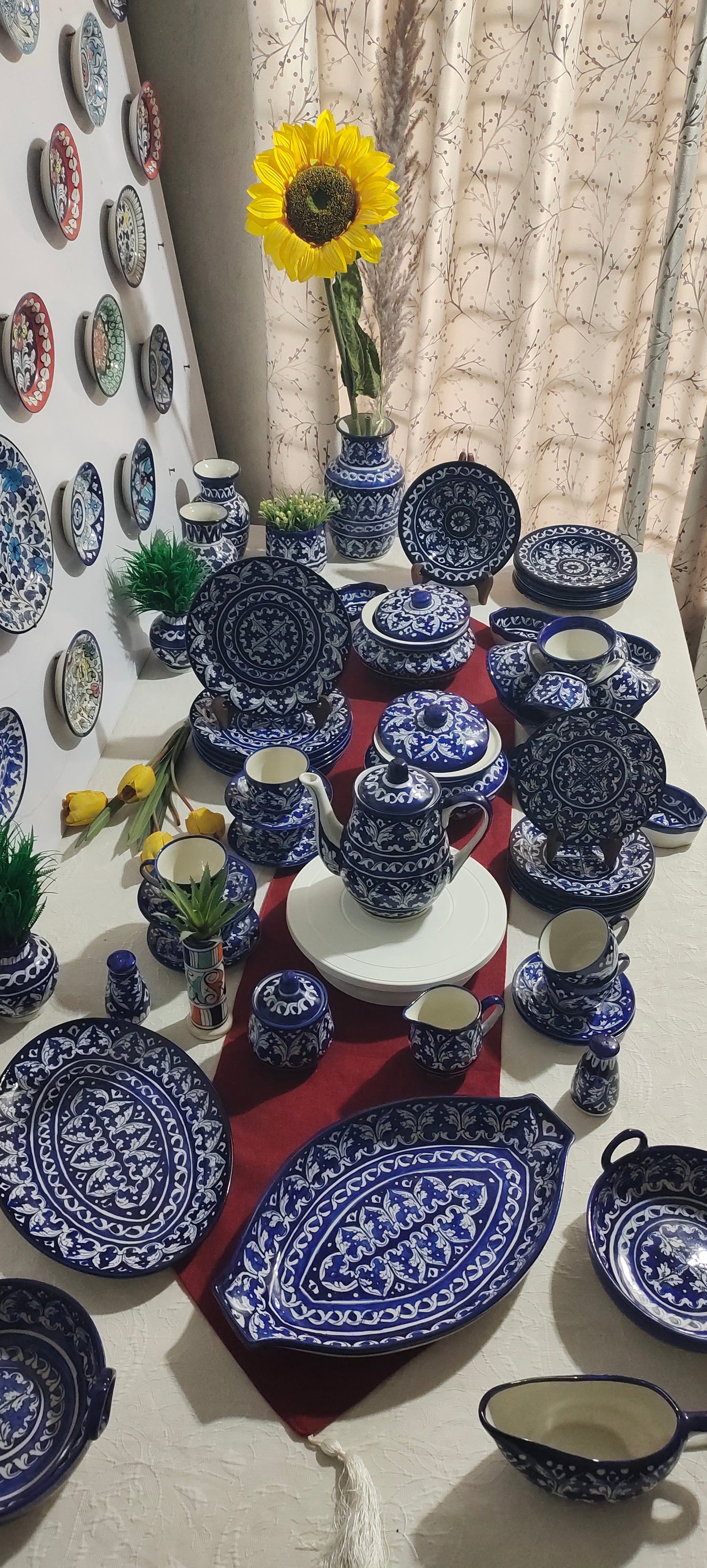 Customized Handmade Ghauri Blue Dinner Set | 6 Men Set | 53 Pcs | Tableware | Free Delivery