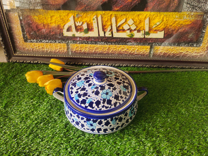 Ceramic Handmade Salan Donga | Serving Bowl Lid cover and Handle | Multani Design | Size Large 9 inch