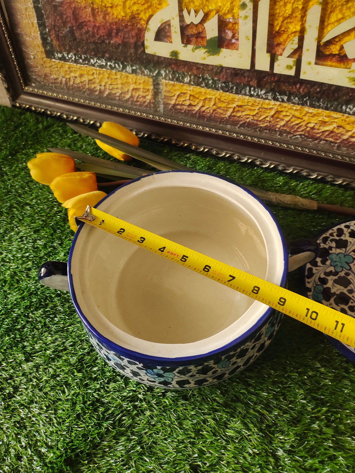 Ceramic Handmade Salan Donga | Serving Bowl Lid cover and Handle | Multani Design | Size Large 9 inch