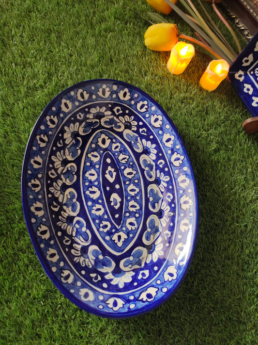 Ceramic Handmade Rice Platter Dish | Khaadi Blue Design | Size 14 inch