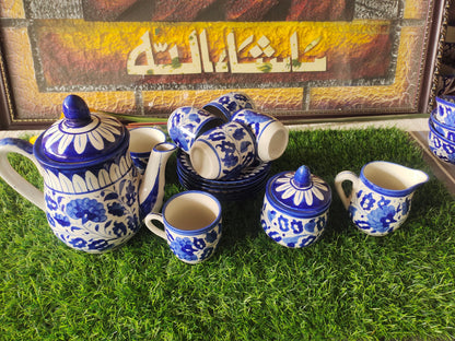 Ceramic Handmade Blue Pottery Tea Set  | Quantity 15 pcs