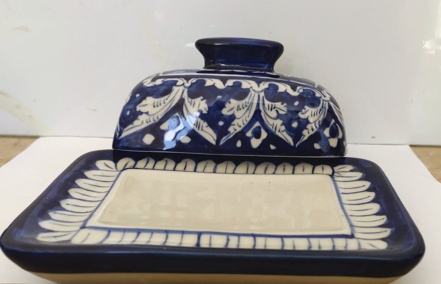 Ceramic Handmade Butter Dish Blue Pottery |