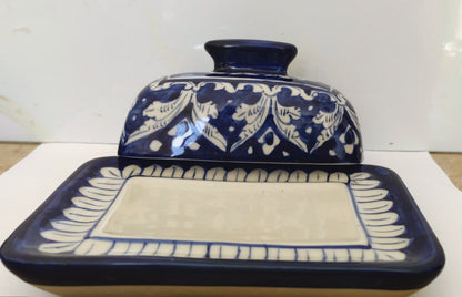 Ceramic Handmade Butter Dish Blue Pottery |