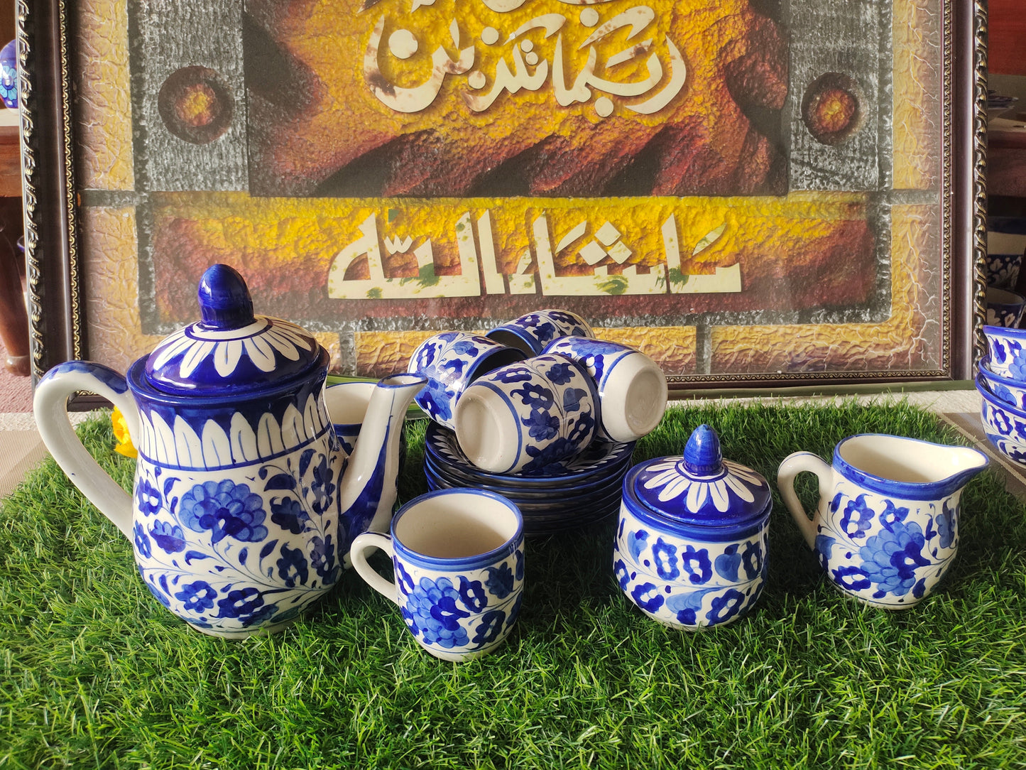 Ceramic Handmade Blue Pottery Tea Set  | Quantity 15 pcs